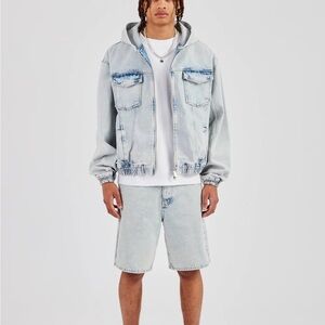 Cernnuci DENIM BOXY FIT ZIP HOODIE - ICE BLUE Size Medium